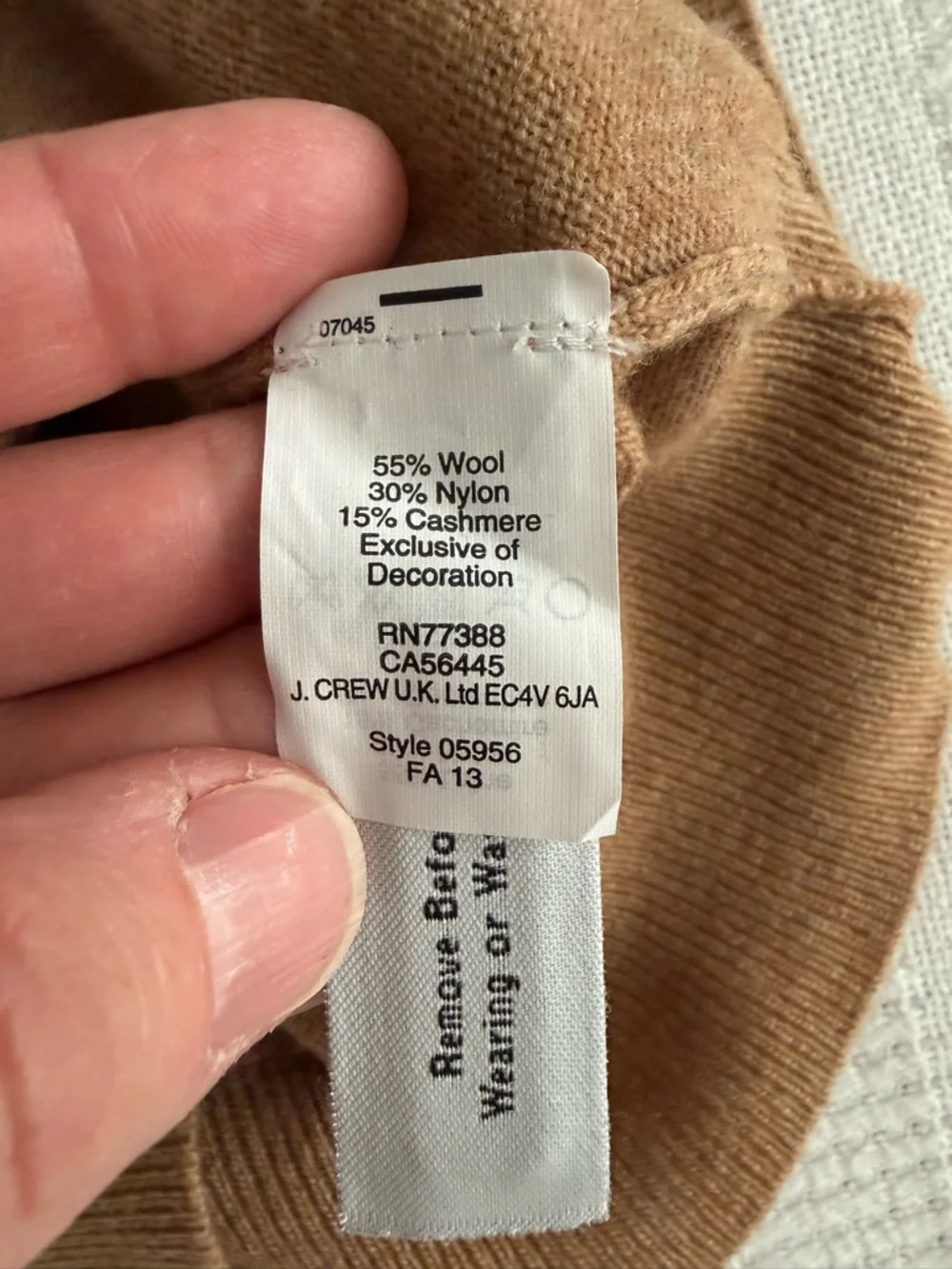 J. Crew Camel Cashmere-Blend Crewneck Sweater
